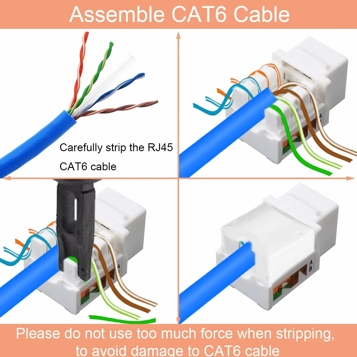 RJ45 Cat6 Keystone Jack, 10PCS Ethernet Wall Jack Inline Coupler Cat6 Network Coupler Cat5/5e/6 Kompatybilny - Cat6 Network Coupler