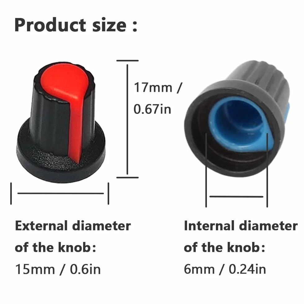 Potencjometr Regulator 6 mm Walec z wypustką 15 x 17 mm 60 sztuk Biały Niebieski Czerwony Żółty Zielony Pomarańczowy