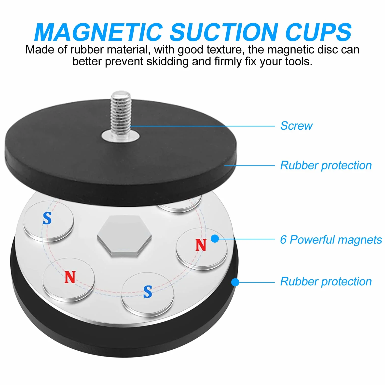 8 x magnesy neodymowe, gumowane, Ø 43 mm, z gwintem zewnętrznym M6, siła przyczepności 10 kg, systemy magnetyczne z gumowym płaszczem, gumowe, okrągłe magnesy z gwintem zewnętrznym, do śrub, oczka lub haka