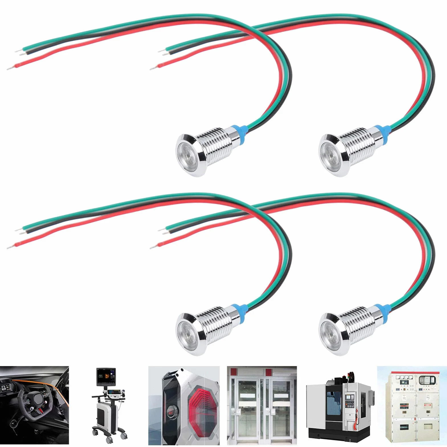 Okrągłe Diody LED z Okablowaniem, 4 Zestawy Lampka Kontrolna LED 10 Mm 12 V do 24 V Podwójne Kolory Wspólna Katoda Wstępnie Okablowana Lampka Kontrolna LED (reg, Domowe żarówki LED (czerwony zielony)