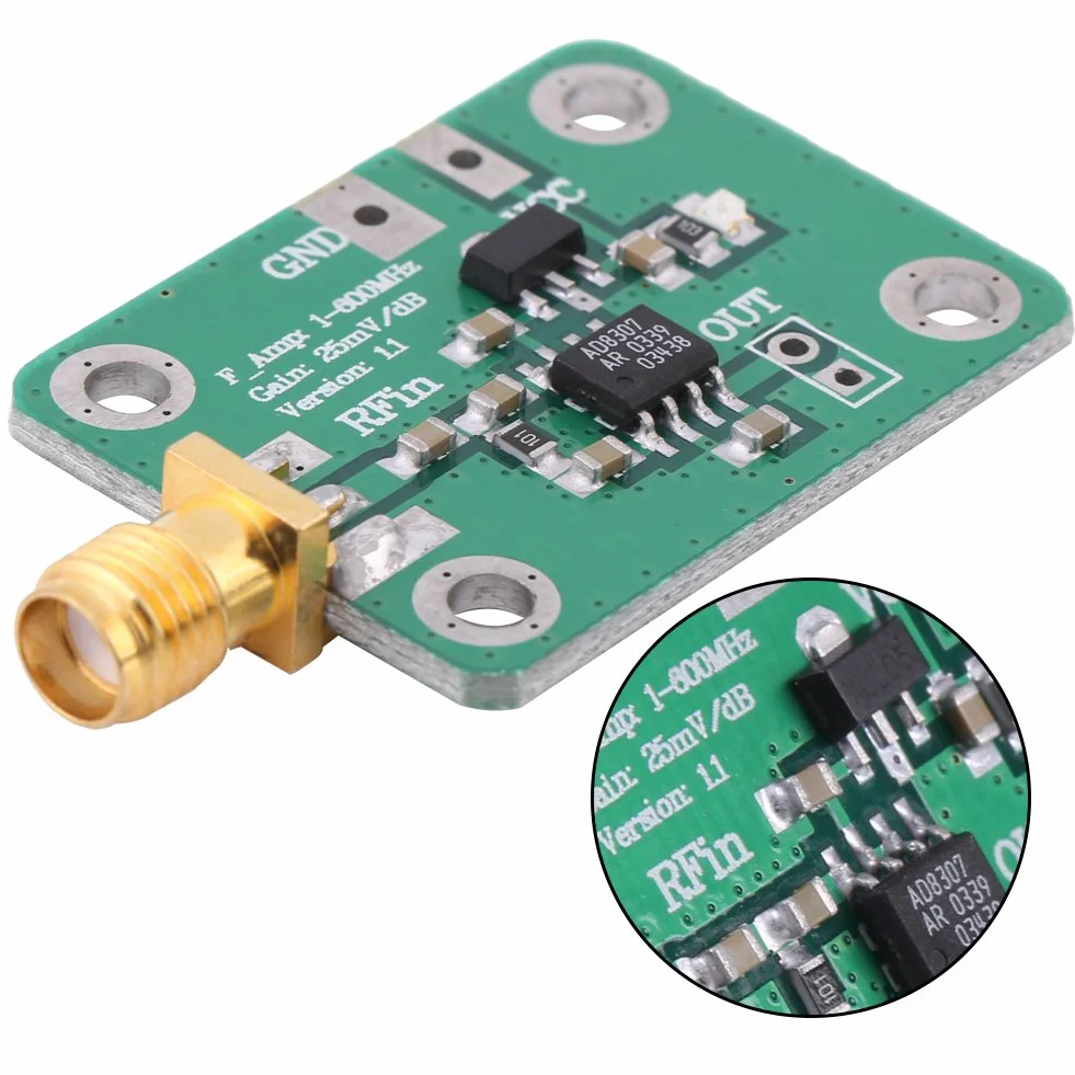 Akozon Moduł detektora logarytmicznego RF 1-600MHz Tester mocy sygnału -74dBm do 18dBm