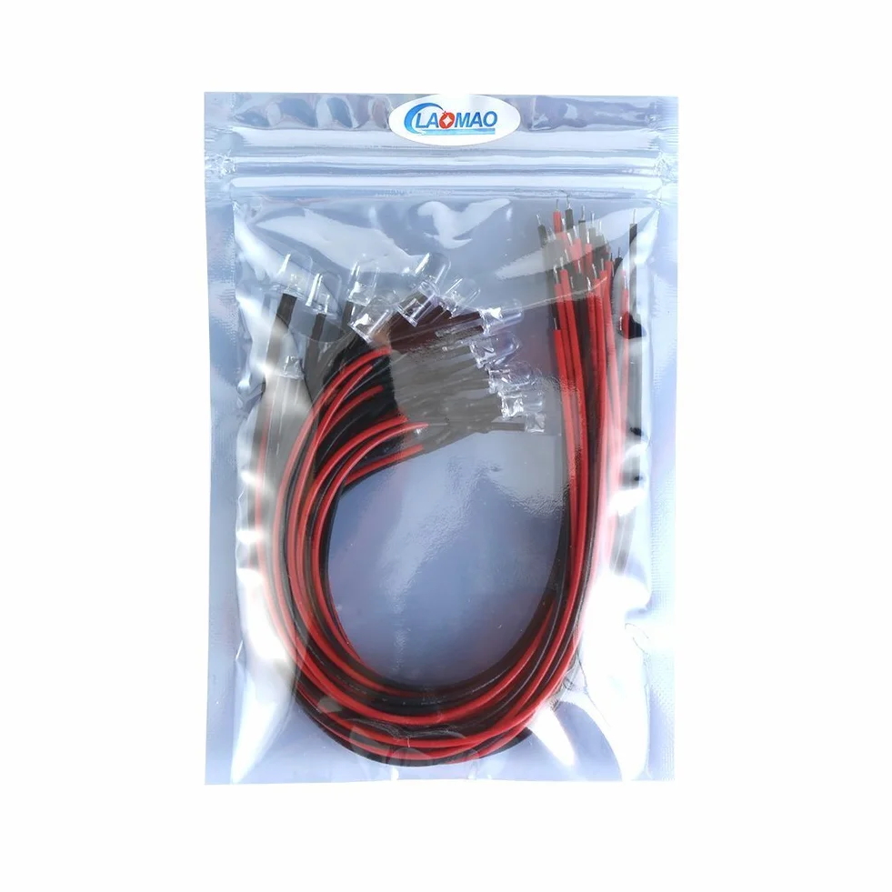 20 x 3 mm LED z kablem 20 cm 12 V DC/LED gotowe okablowanie (3 mm, białe)