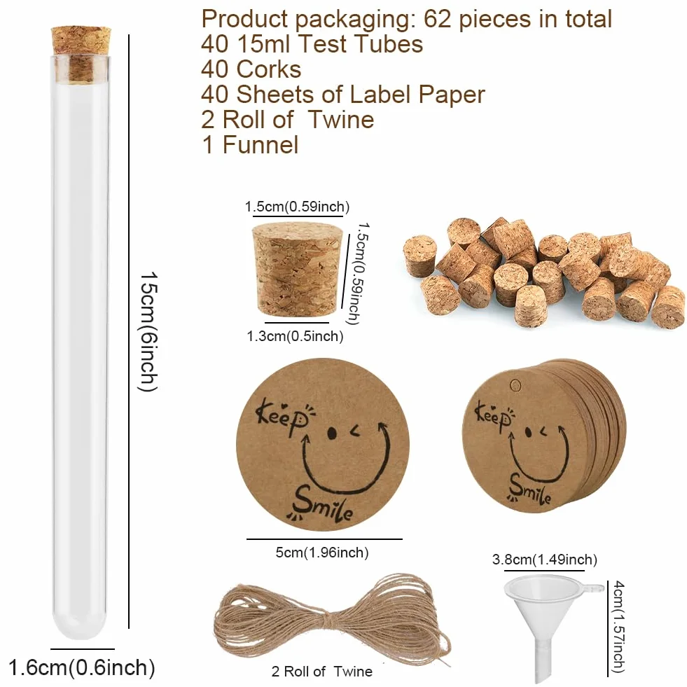 Probówki z korkiem 16 x 150 mm 40 szt. OFFCUP plastikowe z zawieszką papier kraft lina konopna