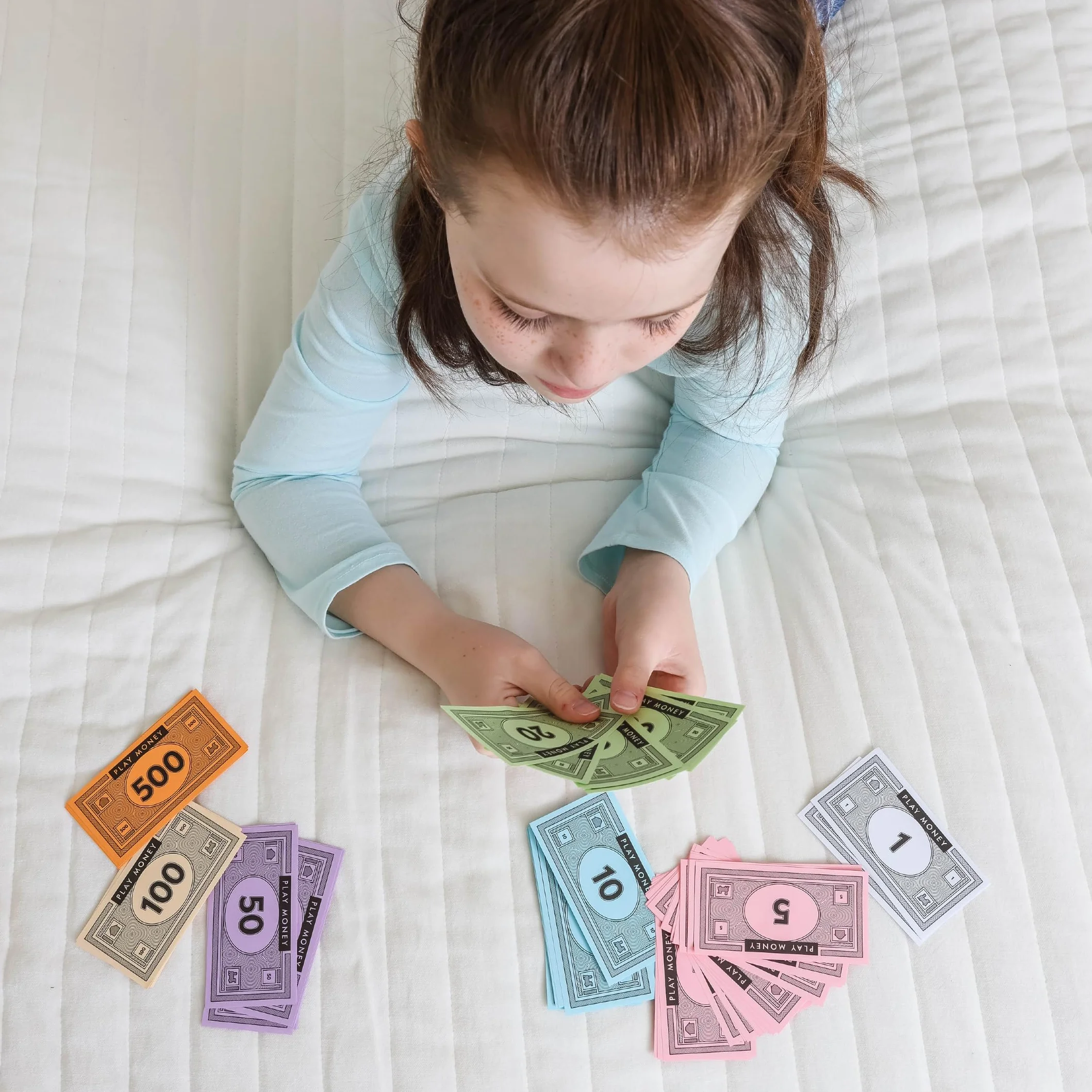 Fikcyjne pieniądze Opoly-520 sztuk fałszywych pieniędzy do gier planszowych-65 każdego banknotu w 8 nominałach– 1, 5, 10, 20, 50, 100, 500, & 1000 zł - Bilety na kasjer gier symulacyjnych
