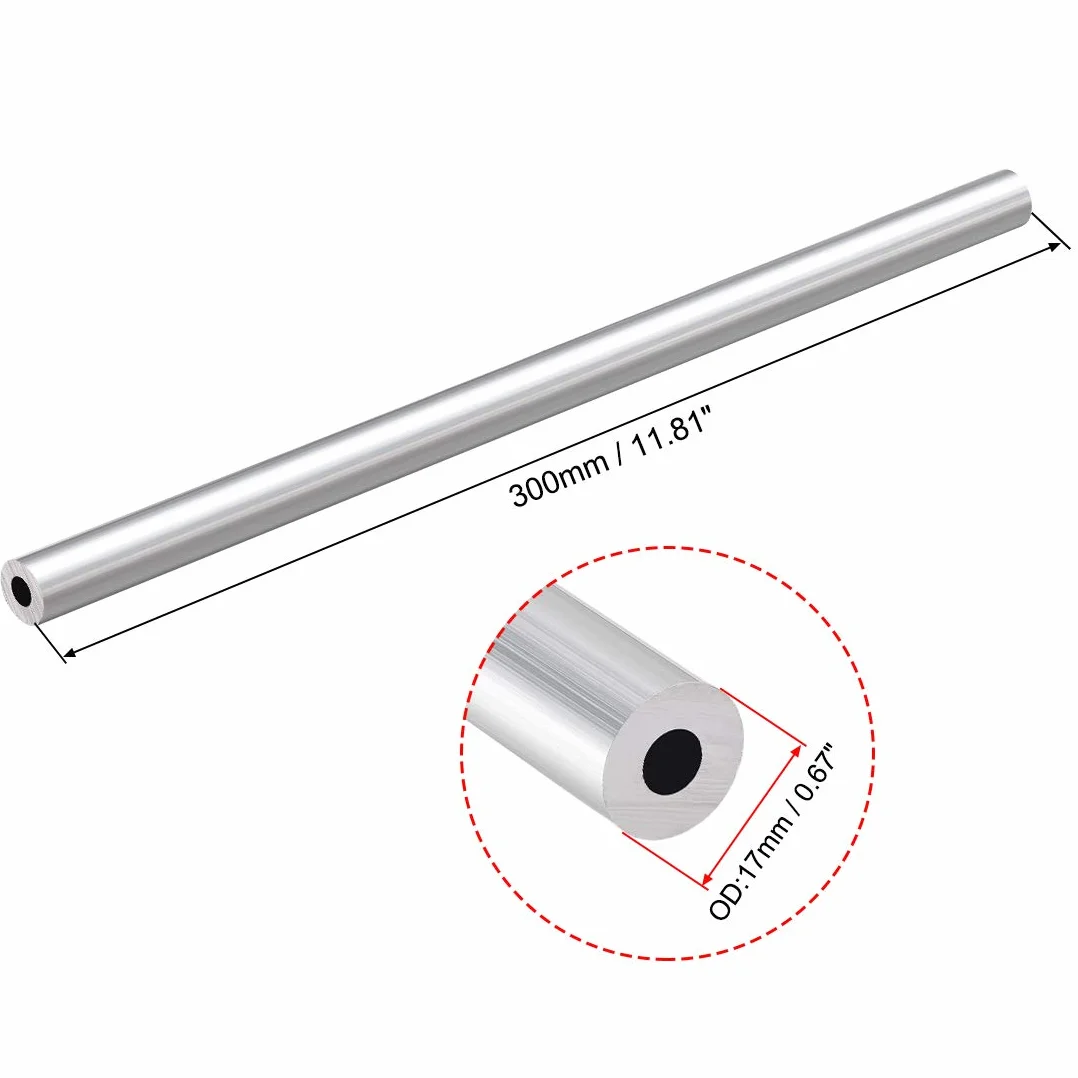 sourcing map 6063 okrągła rura aluminiowa 300mm długość 18 mm OD 5-15mm średnica wewnętrzna bezszwowa prosta rura aluminiowa 8mm ID x 17mm OD