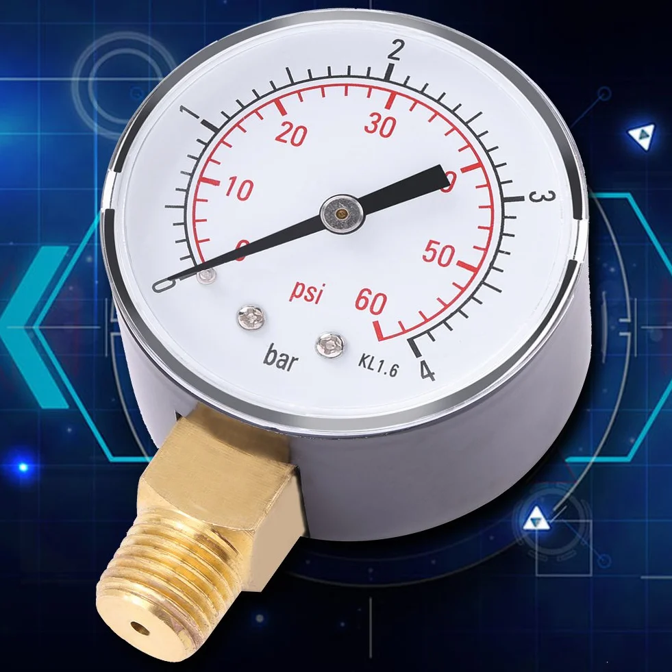 Niezawodny mechaniczny manometr Uharbour z podwójną skalą dla paliwa, powietrza, oleju, wody (0-4bar / 0-60 psi) Manometr niskiego ciśnienia z mocowaniem naziemnym 1/4 cala NPT