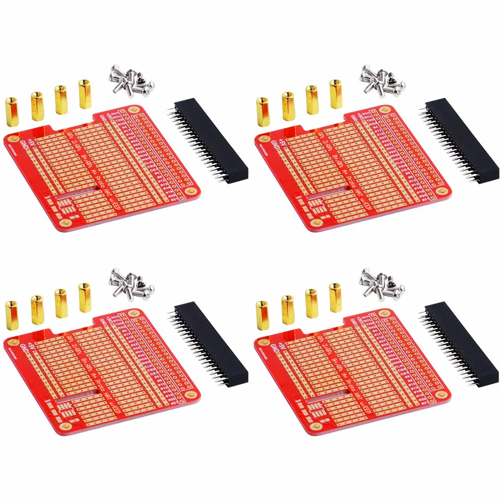 GeeekPi 4 x prototype Breakout DIY zestaw tarcz do płytek drukowanych do Raspberry Pi 4B i Raspberry Pi 3 2 B+ A+ (czarny)