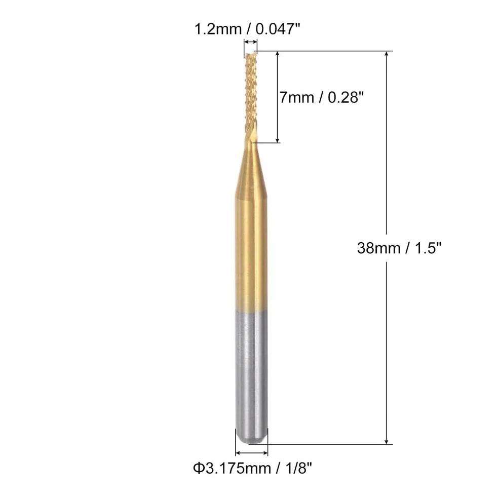 10 . tytanowy frez trzpieniowy z węglika spiekanego do grawerowania frezy CNC do maszyny PCB, chwyt 1/8 , 1,2 mm