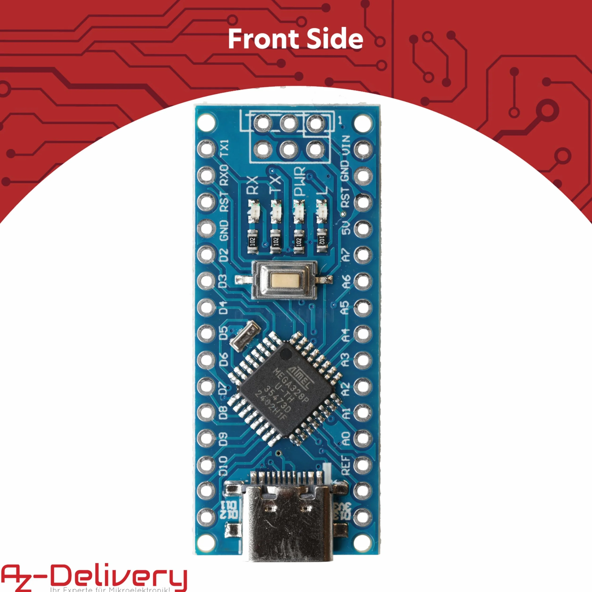 AZDelivery AZ-Nano V3-Board Zestaw z Przyłączem USB-C | Atmega CH340 Chip | Kompatybilny z Arduino i Arduino Pro Micro | W Zestawie E-Book