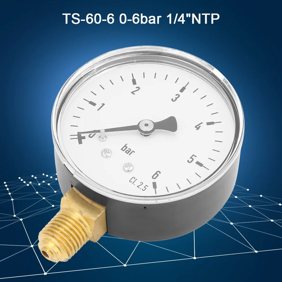 Air Pressure Hydraulic 1/4 NPT 0-6 Bar Dial Meter Water Air Instrument