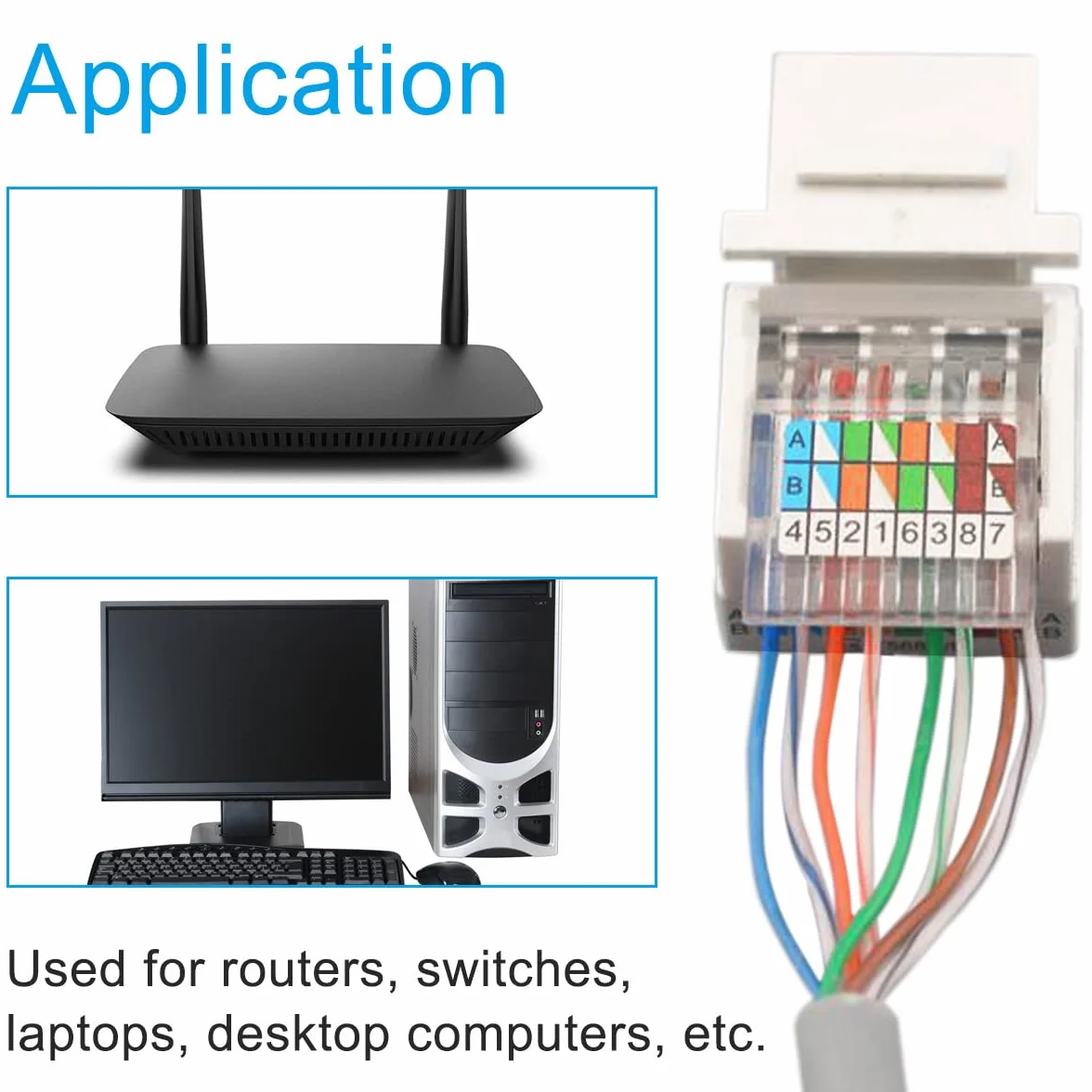 Xiatiaosann Keystone RJ45 Jack Cat6, 10 sztuk łącznik, sieciowy Ethernet Wall Jack Inline Cat6 sieciowy kompatybilny z katem 5/5e/6