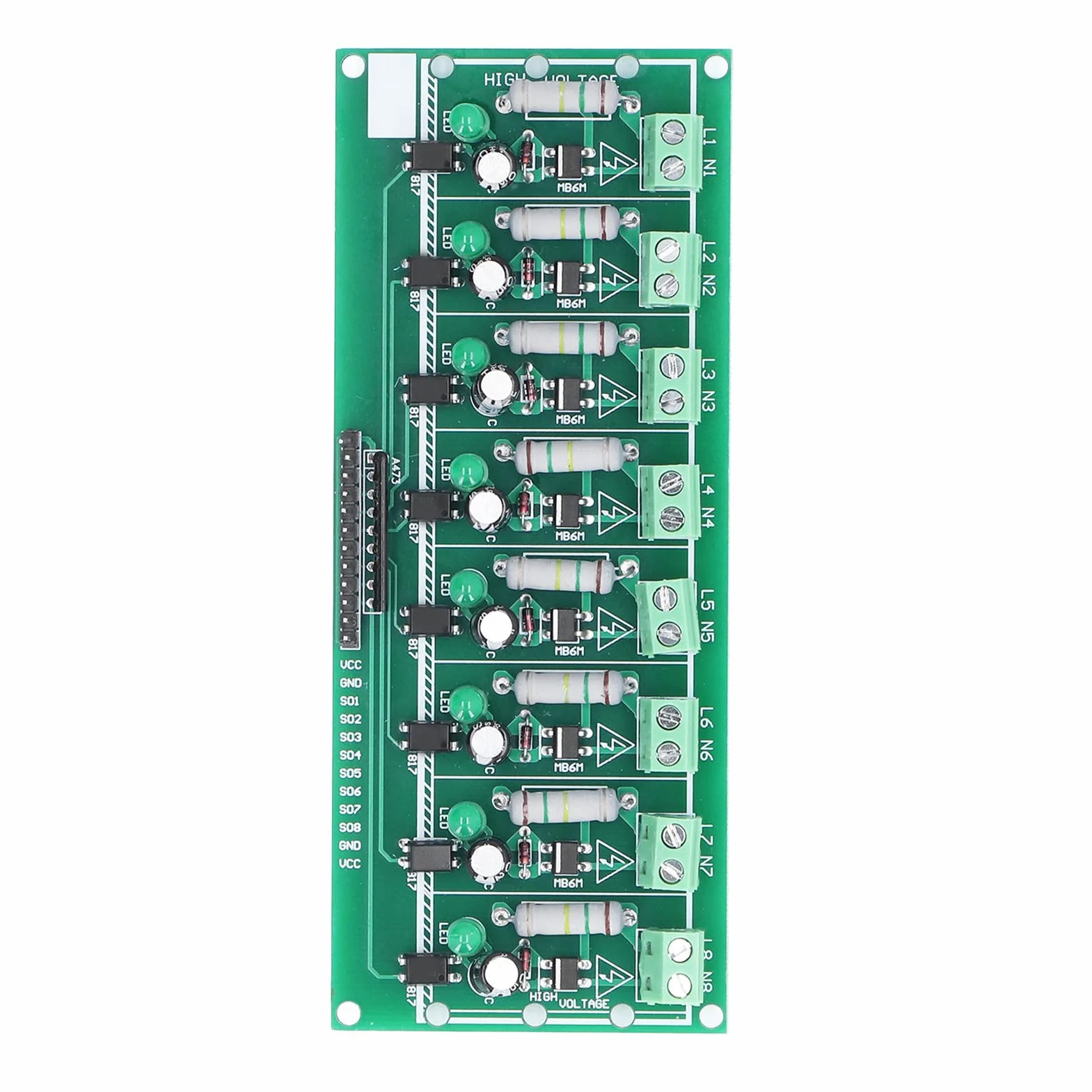 Moduł Wykrywania Napięcia 220V AC 8-kanałowy z Izolacją Transoptorową PLC PCB 3-5V