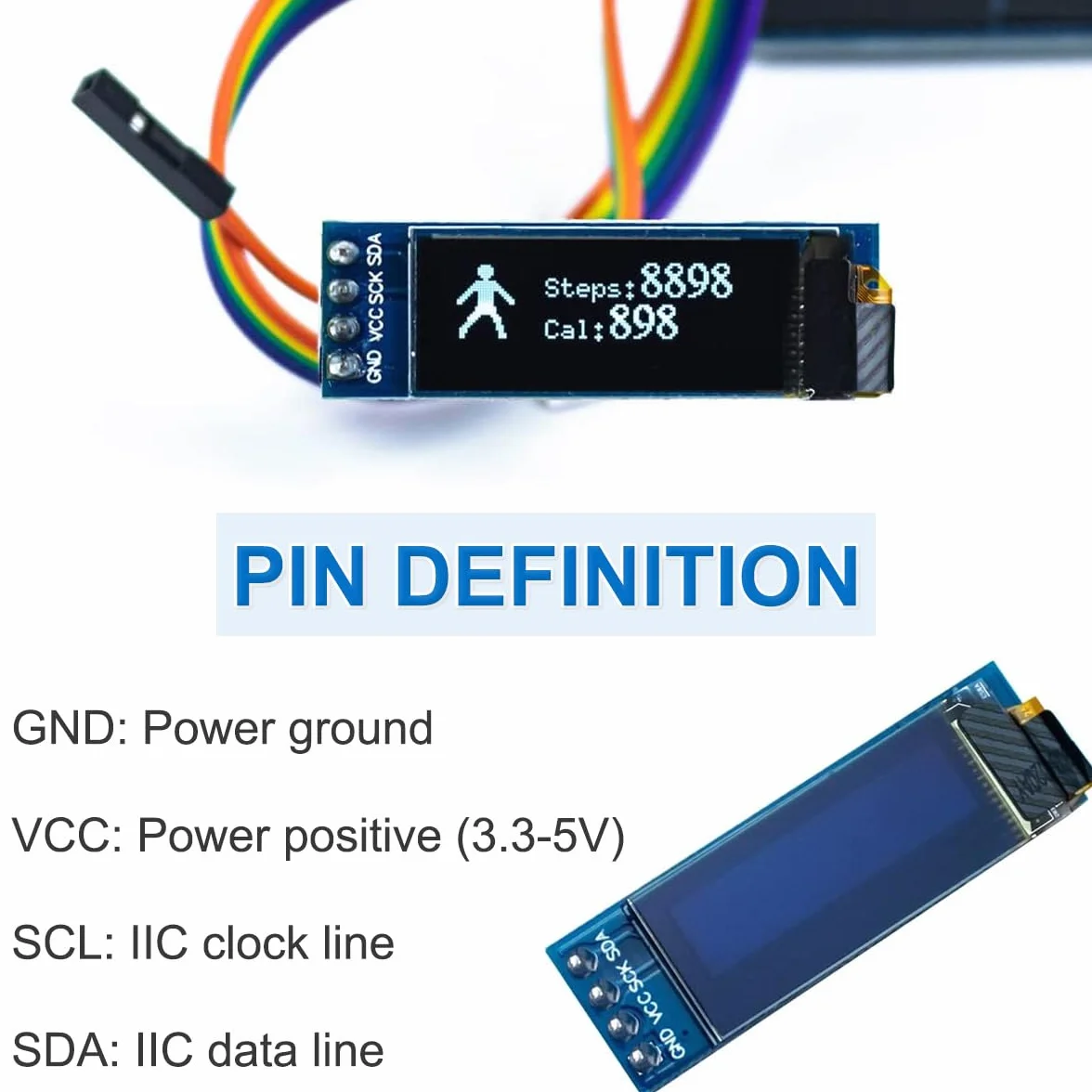 Wyświetlacz OLED 0,91", 128 x 32 piksele, I2C OLED, moduł wyświetlacza, sterownik, mały moduł DC 3,3 V do 5 V, białe znaki, kompatybilny z Arduino (5 sztuk)