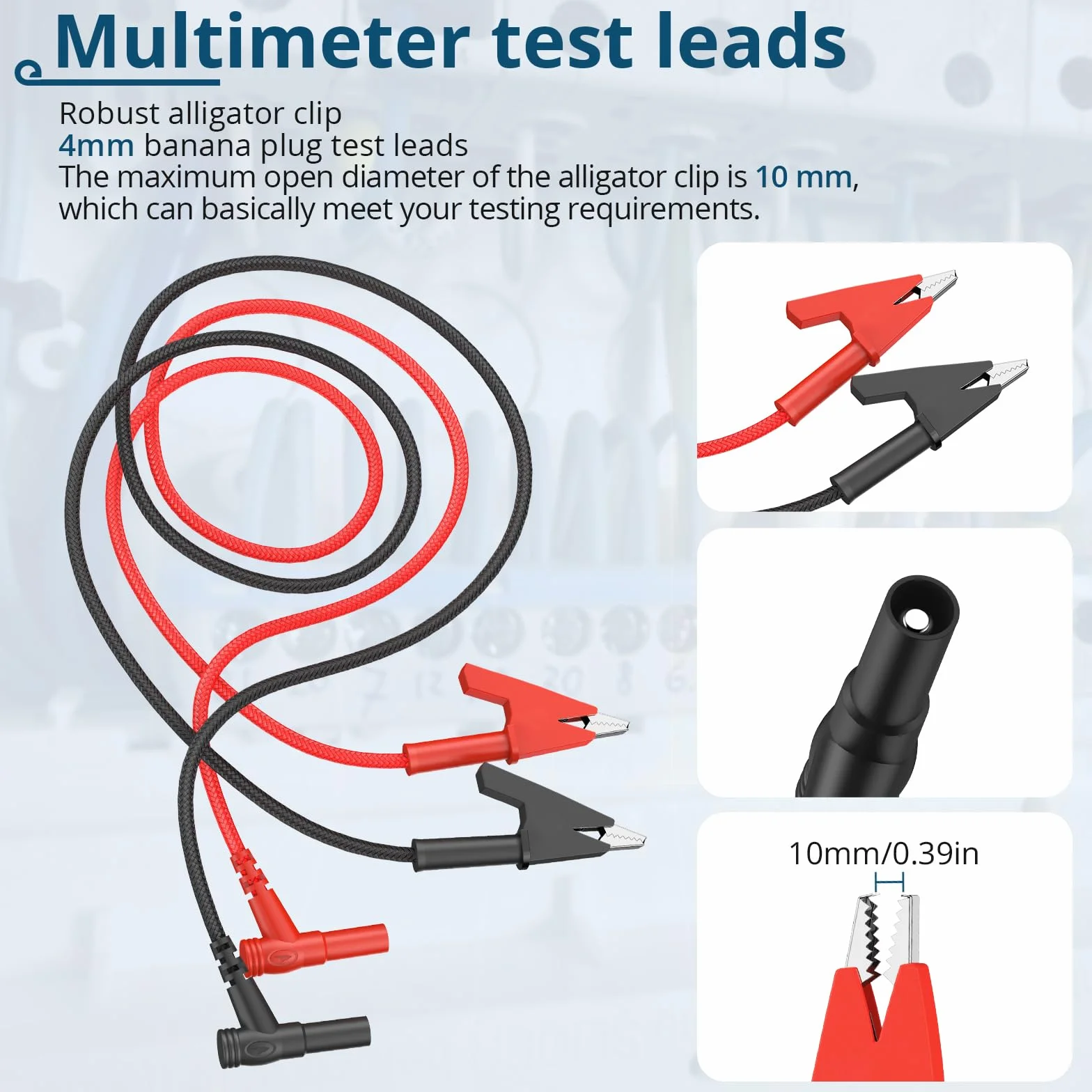 Kabel kontrolny z wtyczką bananową i zaciskiem krokodylkowym 120 cm 20 A 1000 V do multimetru izolowany czerwono-czarny