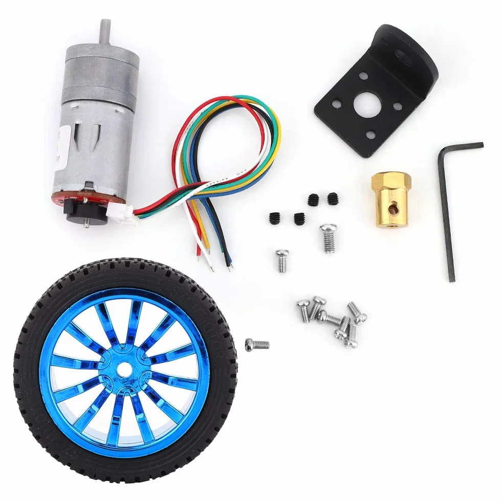Silnik Z Przekładnią Enkodera DC 12V 65mm Zestaw Kół Silnika Z Redukcją Prędkości Metalowy Do Robota DIY 200 Obr./Min