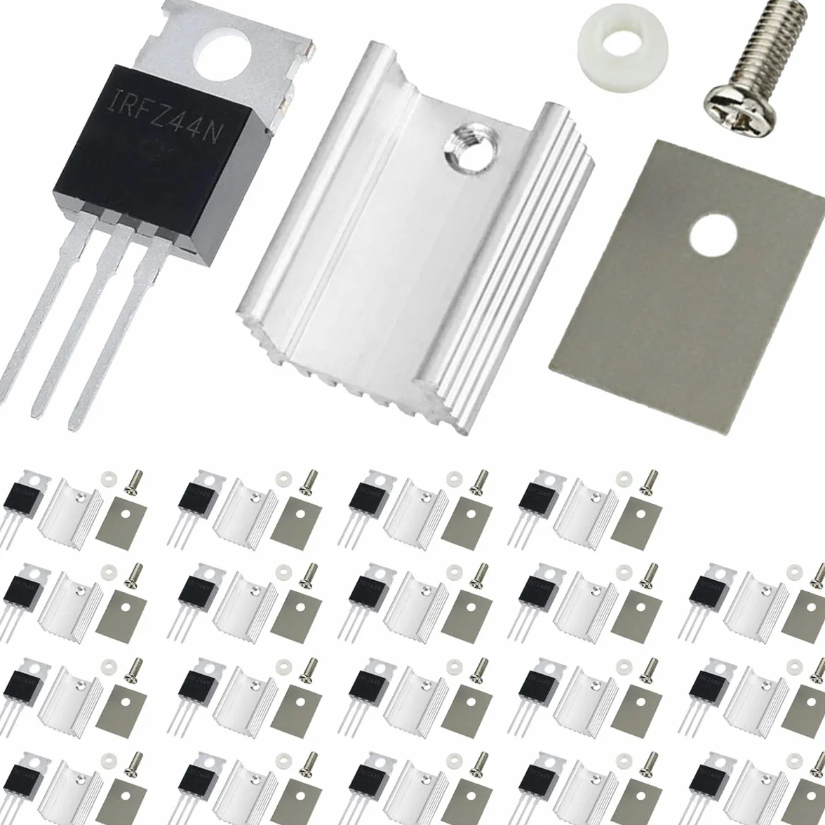 Tranzystor MOSFET IRFZ44N N-Kanał 55V 49A TO-220 z radiatorem Zestaw 20 sztuk