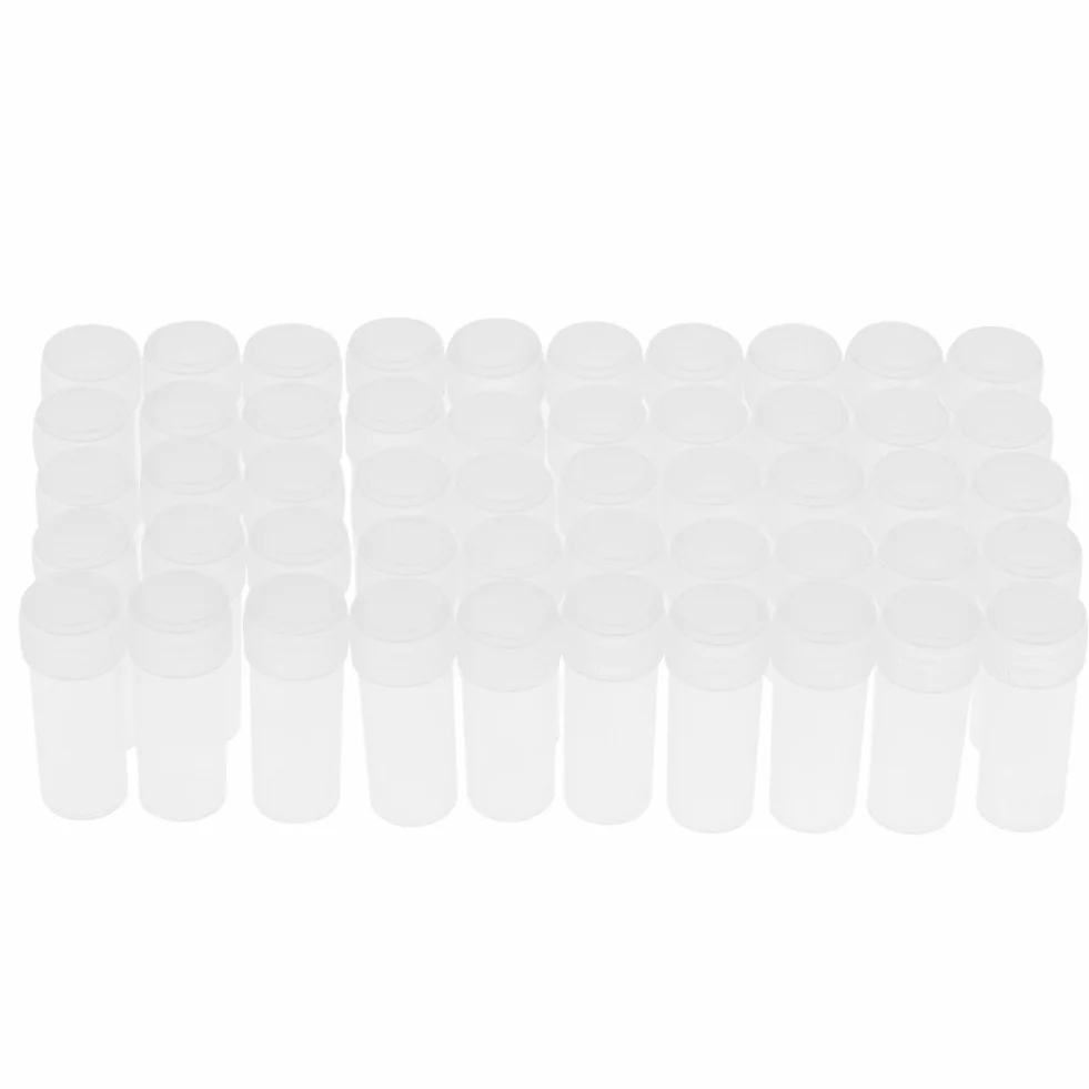 50 sztuk plastikowych butelek na pr¨®bki, 5 ml Ma?a przezroczysta butelka, przezroczyste butelki podr¨®?ne, z pokrywkami, do ?adowania pasty, cia? sta?ych, nasion, przedmiot¨®w ziarnistych