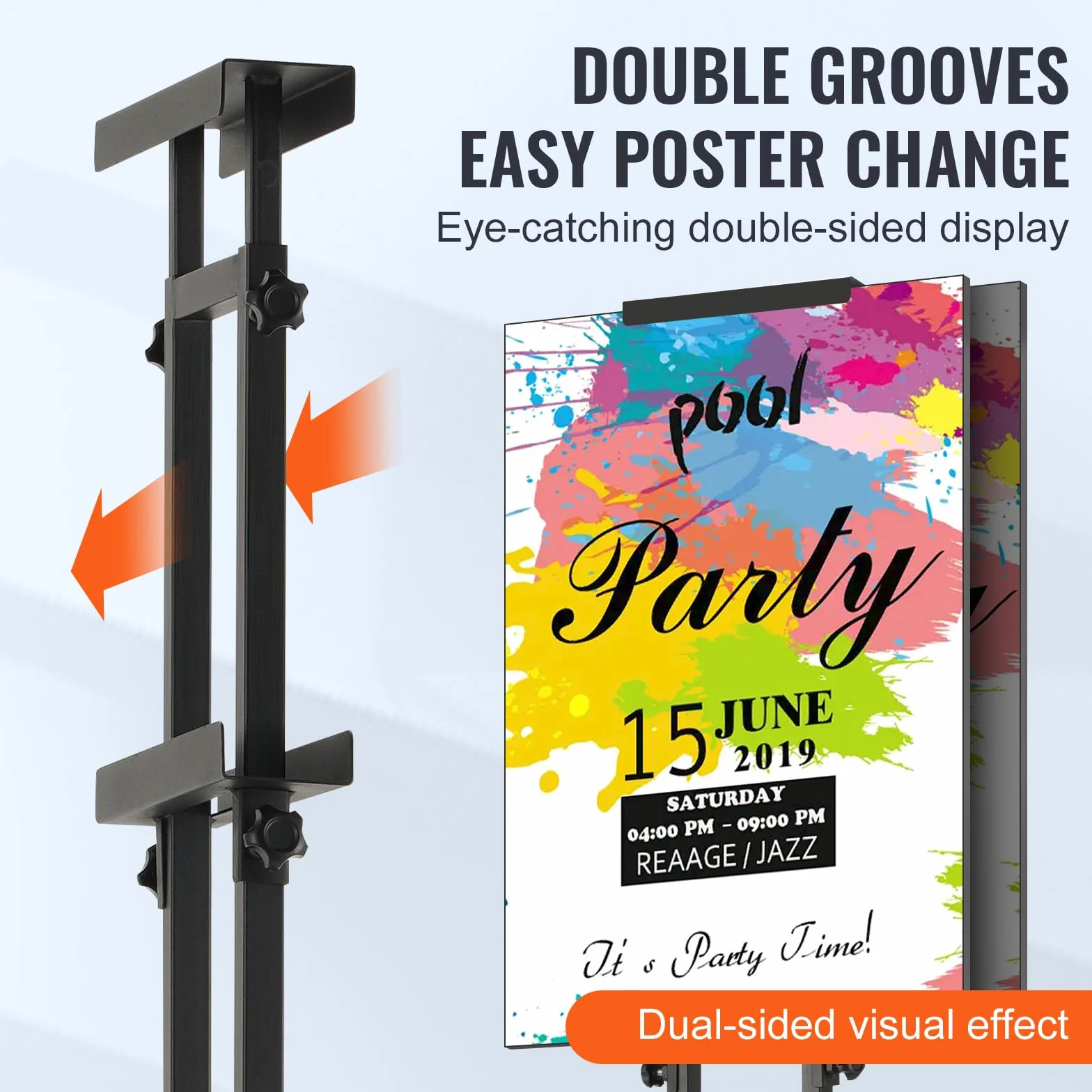 VEVOR Uchwyt na plakat 10-190,5 mm, aluminiowy panel wyświetlacza, regulowana wysokość, dwustronny, metalowa podstawa