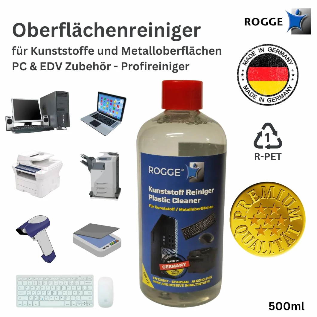 ROGGE 500 ml środek do czyszczenia tworzyw sztucznych, PC, myszy, klawiatur, drukarek itd. Delikatny środek do czyszczenia powierzchni bez alkoholu, specjalnie zaprojektowany do codziennego
