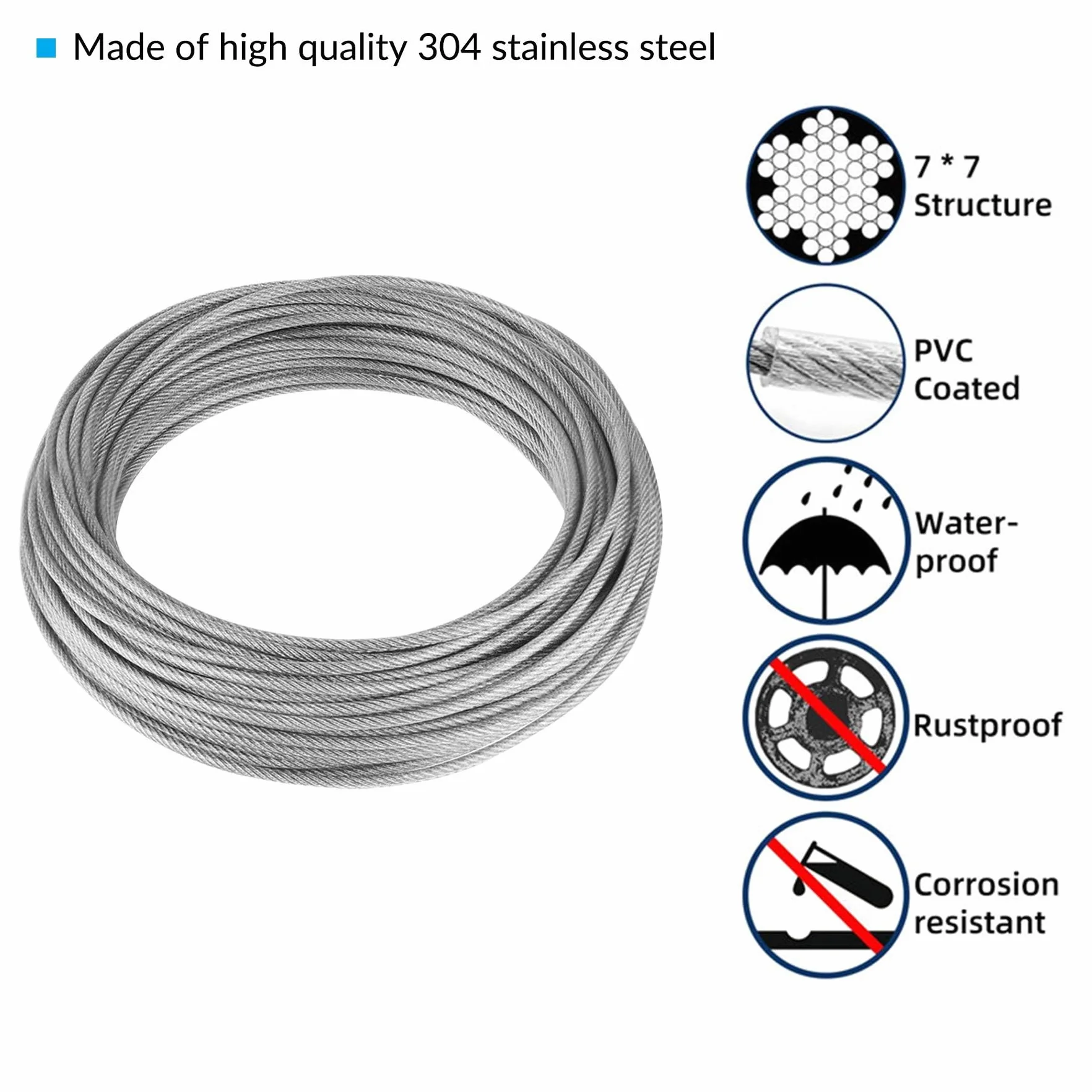 20 m linka stalowa ze stali nierdzewnej, 2 mm, z powłoką PCW | aluminiowe tuleje aluminiowe zacisk 2 mm | linka druciana 2 mm | napinacz klamry napinającej M5 | Kausze do liny drucianej M2 |