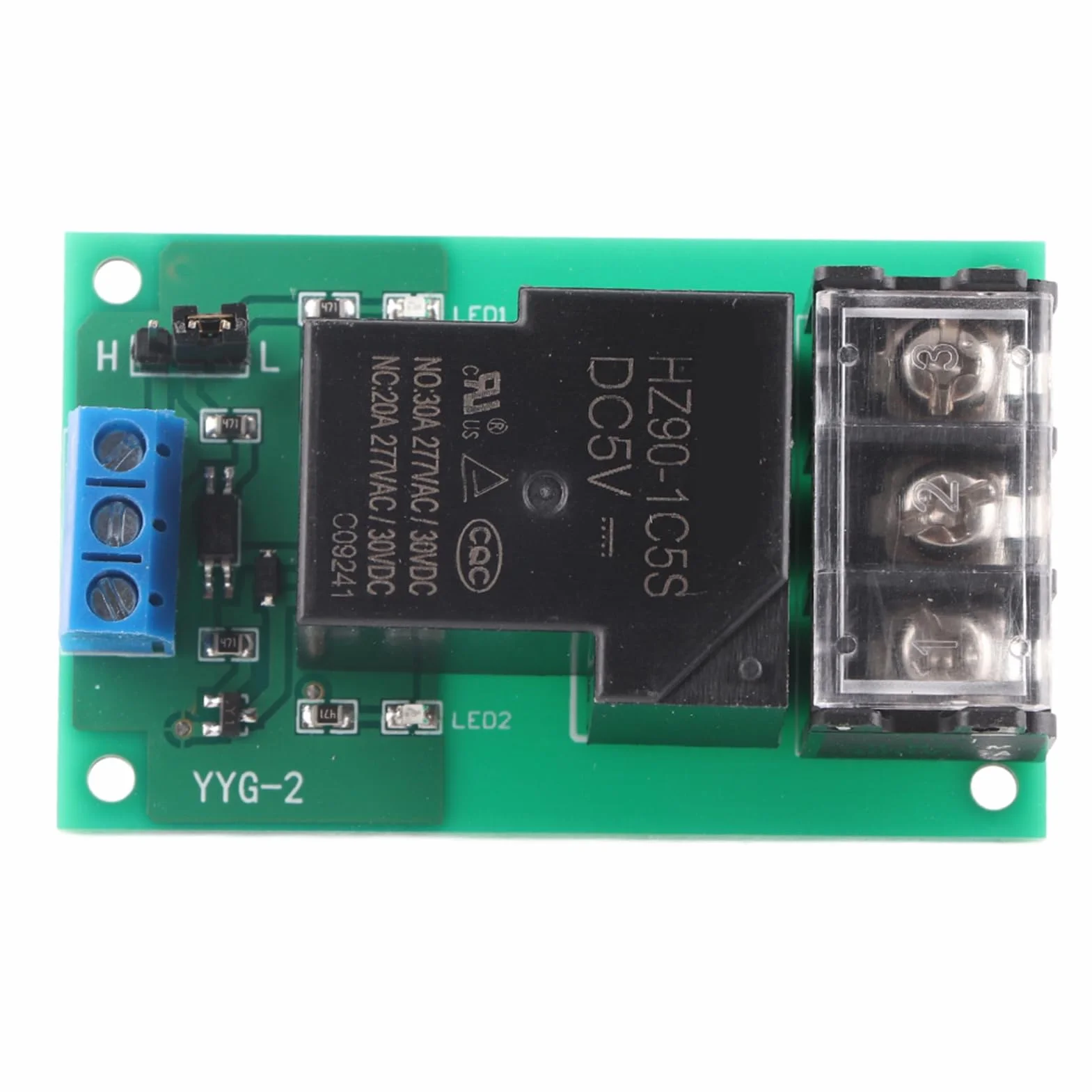 2 szt. Jednokierunkowy moduł Przekaźnika Izolującego Transoptor Wyzwalający Wysoki/niski Poziom dla DC5V,12V,24V z Czarnym Terminalem Barierowym 9,5mm 30A YYG-2