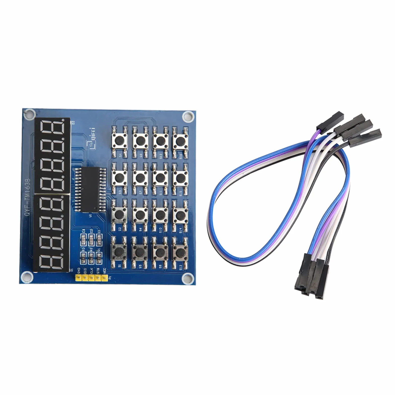 ASHATA TM1638 8-bitowy cyfrowy moduł z lampą LED, 3-przewodowy moduł sterujący MCU TM1638 z 8-bitową diodą LED i 16 klawiszami do skanowania i wyświetlania klawiatury