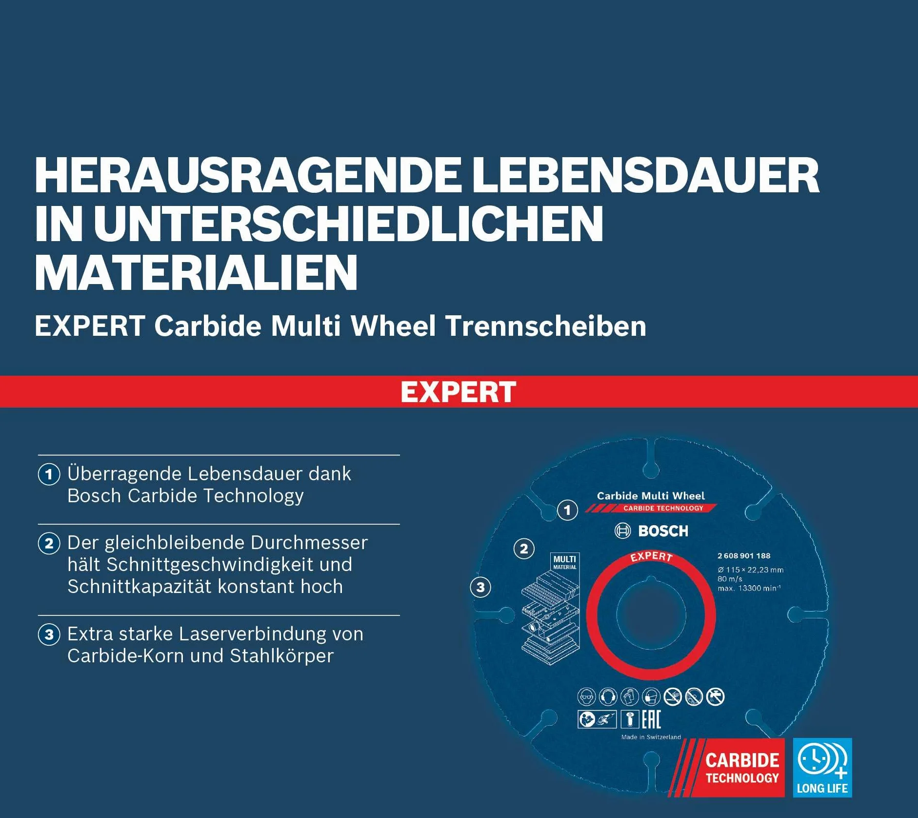 Bosch 1x Tarcze tnące EXPERT Carbide Multi Wheel (do Twarde drewno, Drewno z gwoździami, Ø 125 mm, Professional Akcesoria Mała szlifierka kątowa)