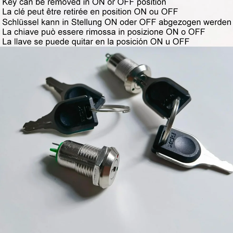 GUUZI 3 Pack 12mm metalowy przełącznik zatrzaskowy z kluczem 0-250V blokada