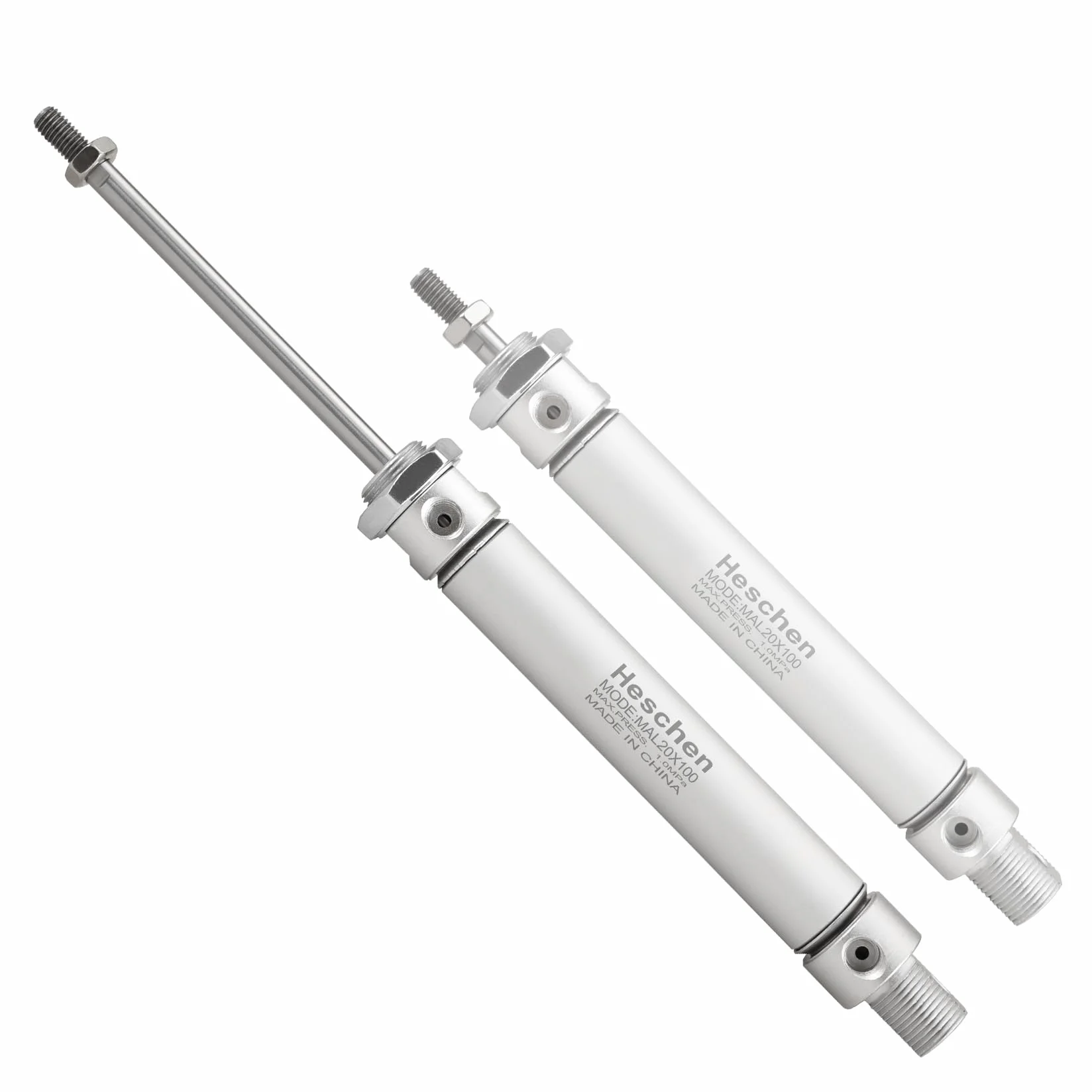 Heschen Smukły cylinder pneumatyczny MAL 20-100 otwór 20 mm skok 100 mm dwustronny PT1/8 cala metal 145 PSI