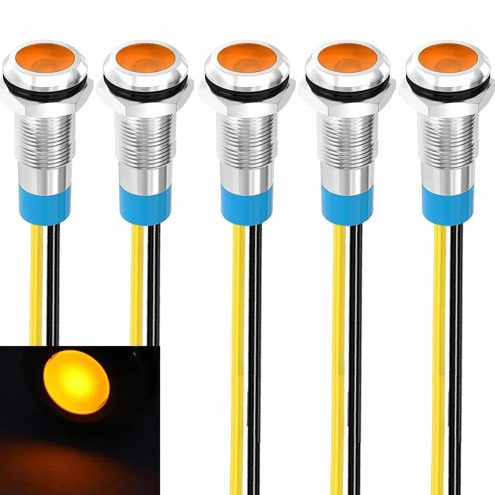 Gebildet 5 Sztuk 8mm 230V AC LED Metalowy Wskaźnik Świetlny Wodoodporna Lampka Sygnalizacyjna Żółta