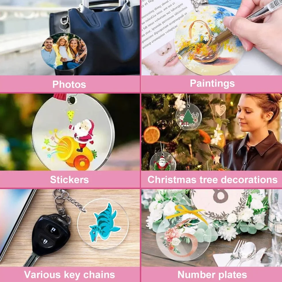 50 sztuk okrągłych płytek akrylowych z otworem 5 cm, przezroczysta płyta akrylowa, przezroczyta płyta akrylowa, okrągła płyta akrylowa z pleksiglasu, okrągłe płytki akrylowe na kluczyki, do malowania