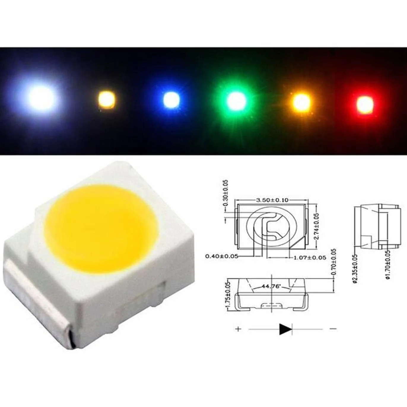Lumonic 50x Superbright LED typu SMD 3528 PLCC2 - High Power LED do samodzielnego lutowania DIY w kolorze Cold-White 6000K - Rozmiar: 3,5x2,8mm