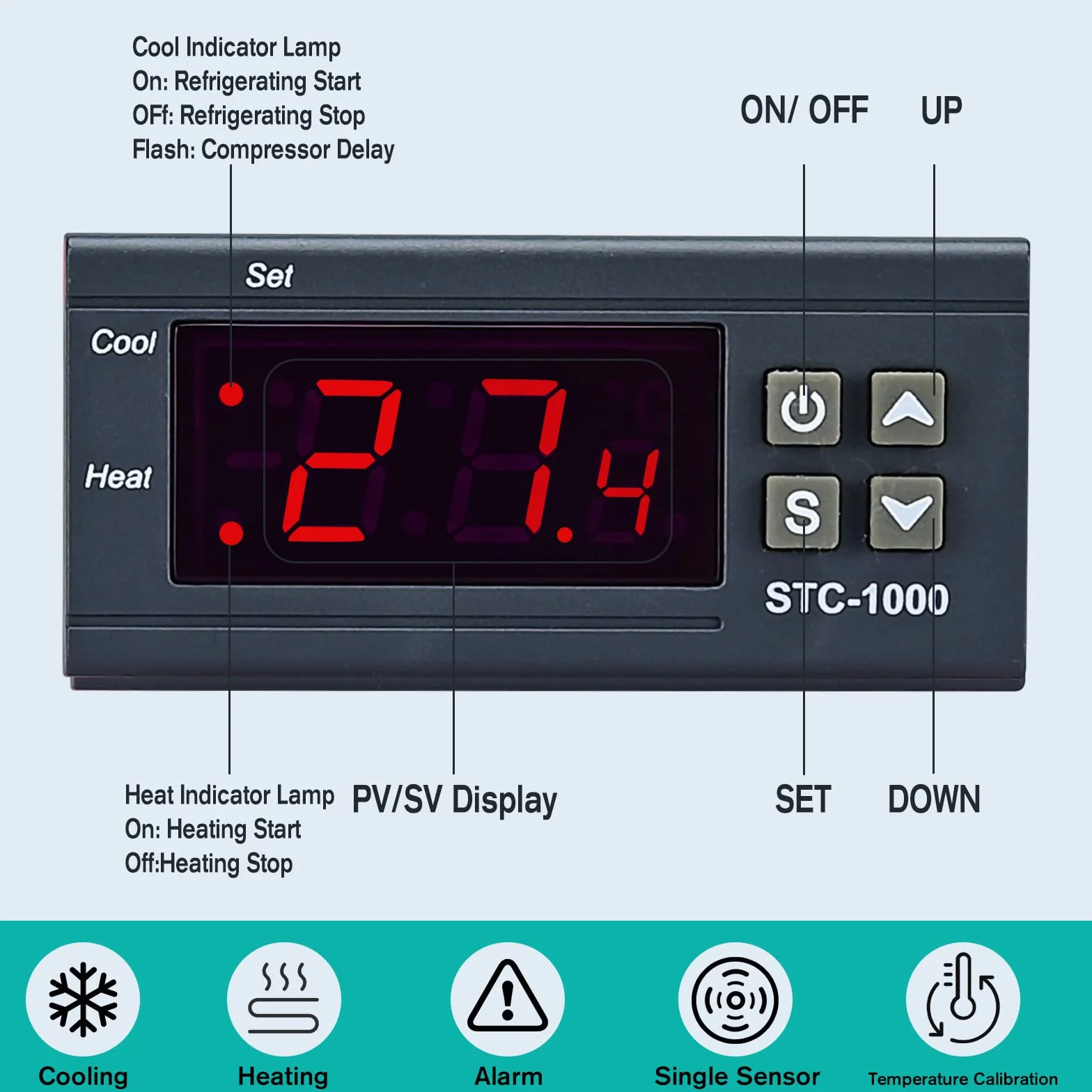 STC-1000 cyfrowy regulator temperatury Celsjusza termostat AC 110-220 V regulator chłodzenia / w sonda czujnika NTC 3 stopy