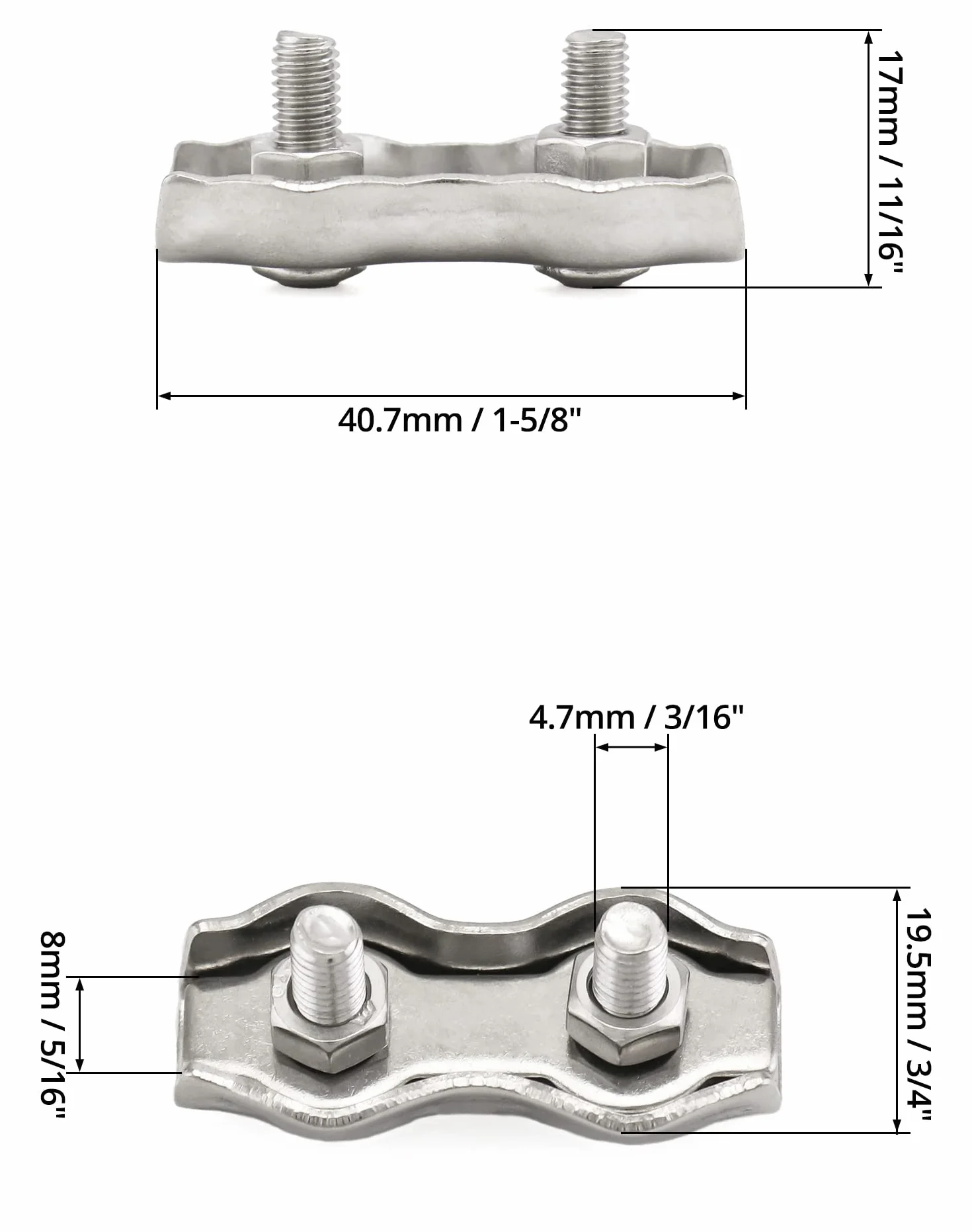 QWORK M4 Duplex zacisk do liny drucianej, stal nierdzewna 304, 3-4 mm, 10 sztuk
