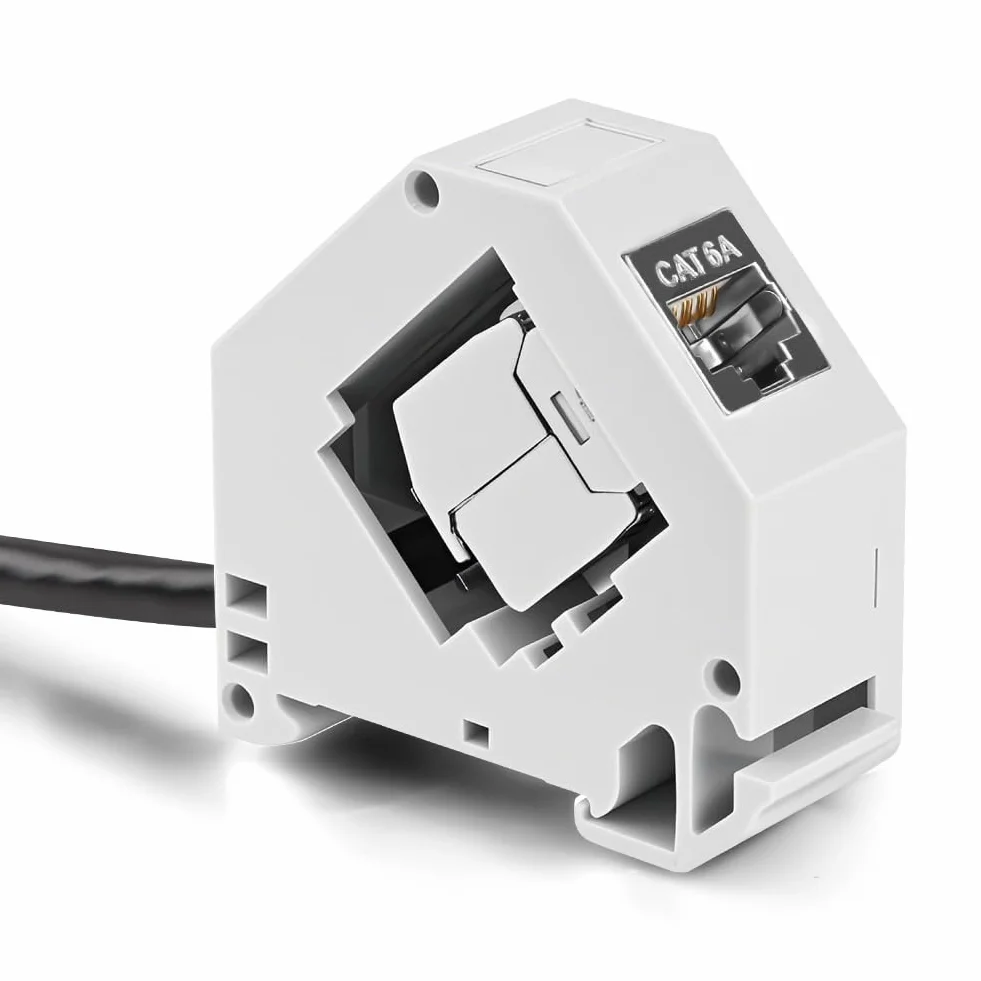Panel montażowy modułu wspornika na szynę DIN 35 mm z modułami Keystone CAT6A – zawiera 2 x moduł CAT6A nie jest dołączony do szyny DIN