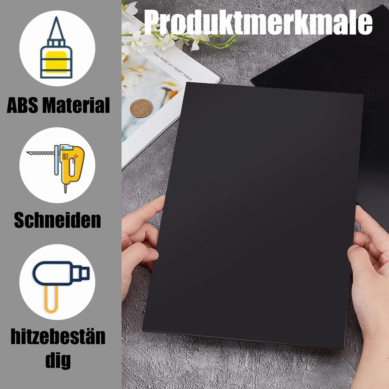 Płyty ABS 30x20 cm 3 mm czarne gładka powierzchnia z folią ochronną 4 sztuki