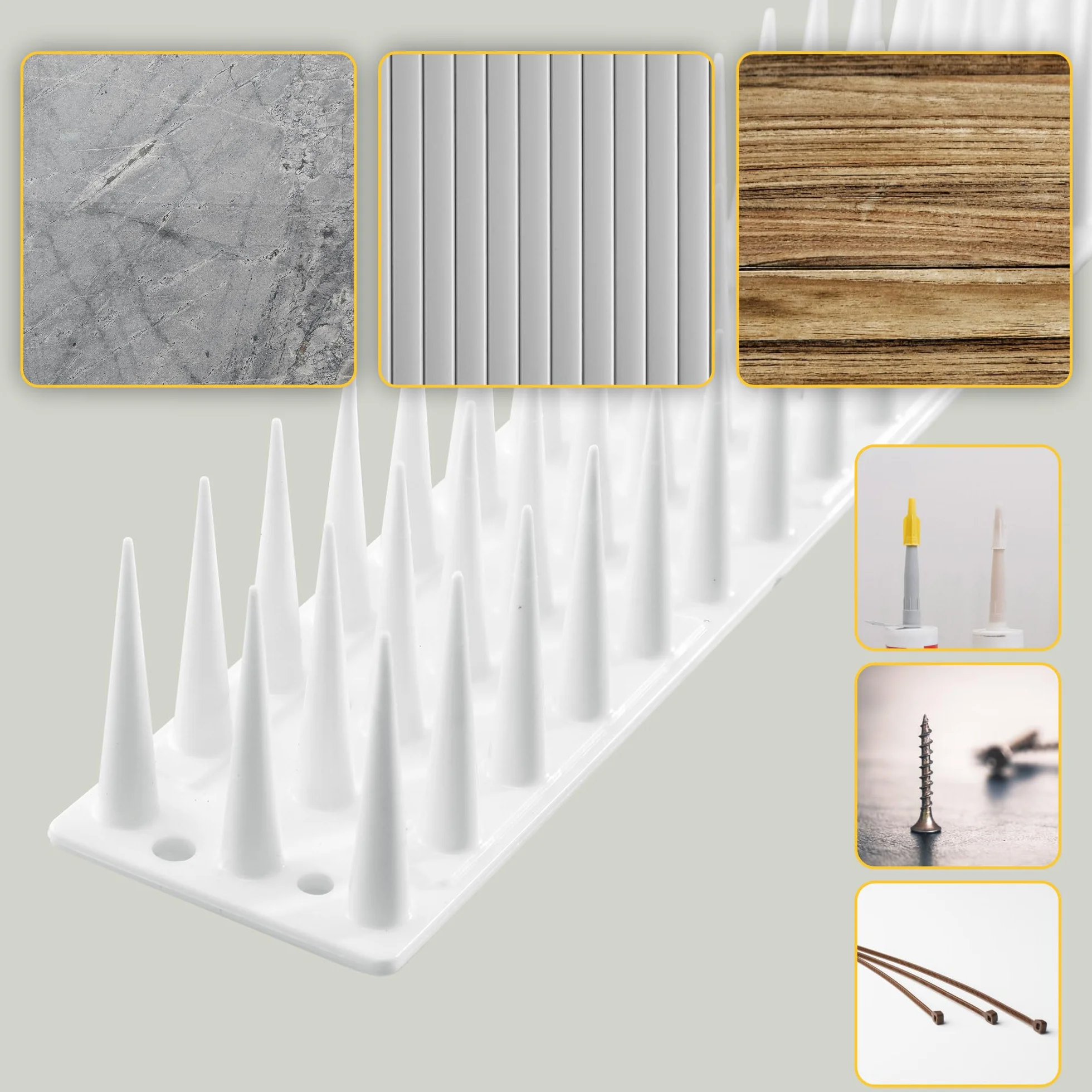 KADAX Obrona ptaków wykonana z plastiku, 51 x 4 x 3,5 cm, obrona zwierząt, 3-rzędowe, kolce dla kota, Marten, Deaf, Głuchy, parapet, dach, obrona gołębia, ochrona ptaków, solidna (12, biała)