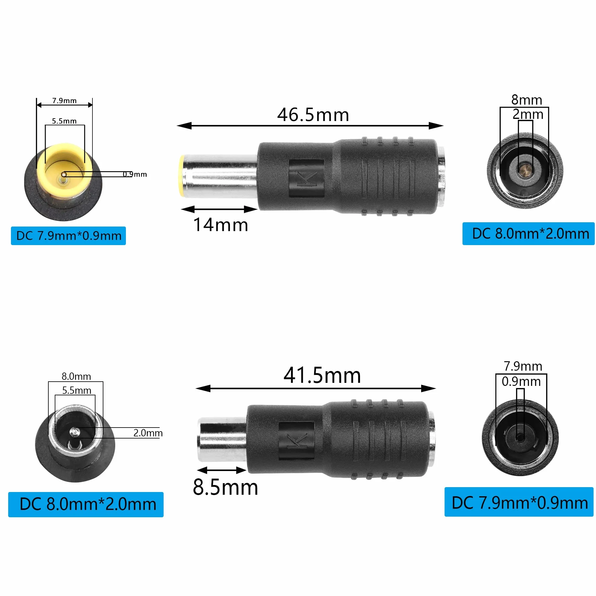 YAODHAOD DC8 mm wtyczka 2 szt., DC7909 męski na DC8020 żeński i DC7909 męski adapter do panelu słonecznego RV przenośna elektrownia kompatybilna z serią Jackery Explorer