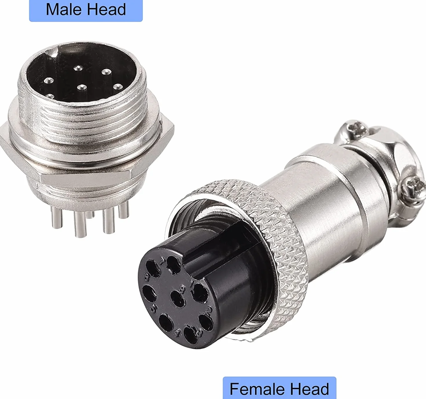 20 szt. GX16 8Pin Panel Metal Mounting Round Aviation Plug, 16 mm męski / żeński wtyk do kabli lotniczych 8-pinowy + gumowa czapka ochronna