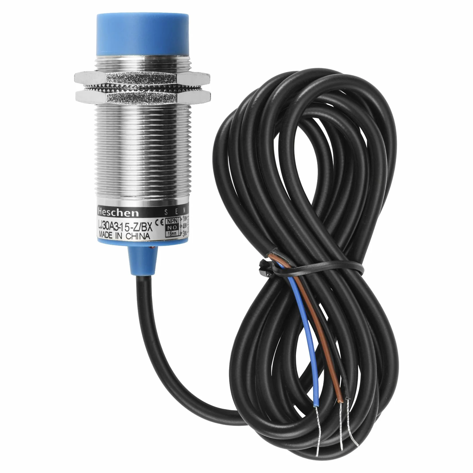 Heschen indukcyjny czujnik zbliżeniowy LJ30A3-15-Z/BX detektor 15 mm 6-36 VDC 300 mA NPN normalnie otwarty (NO) 3 przewody