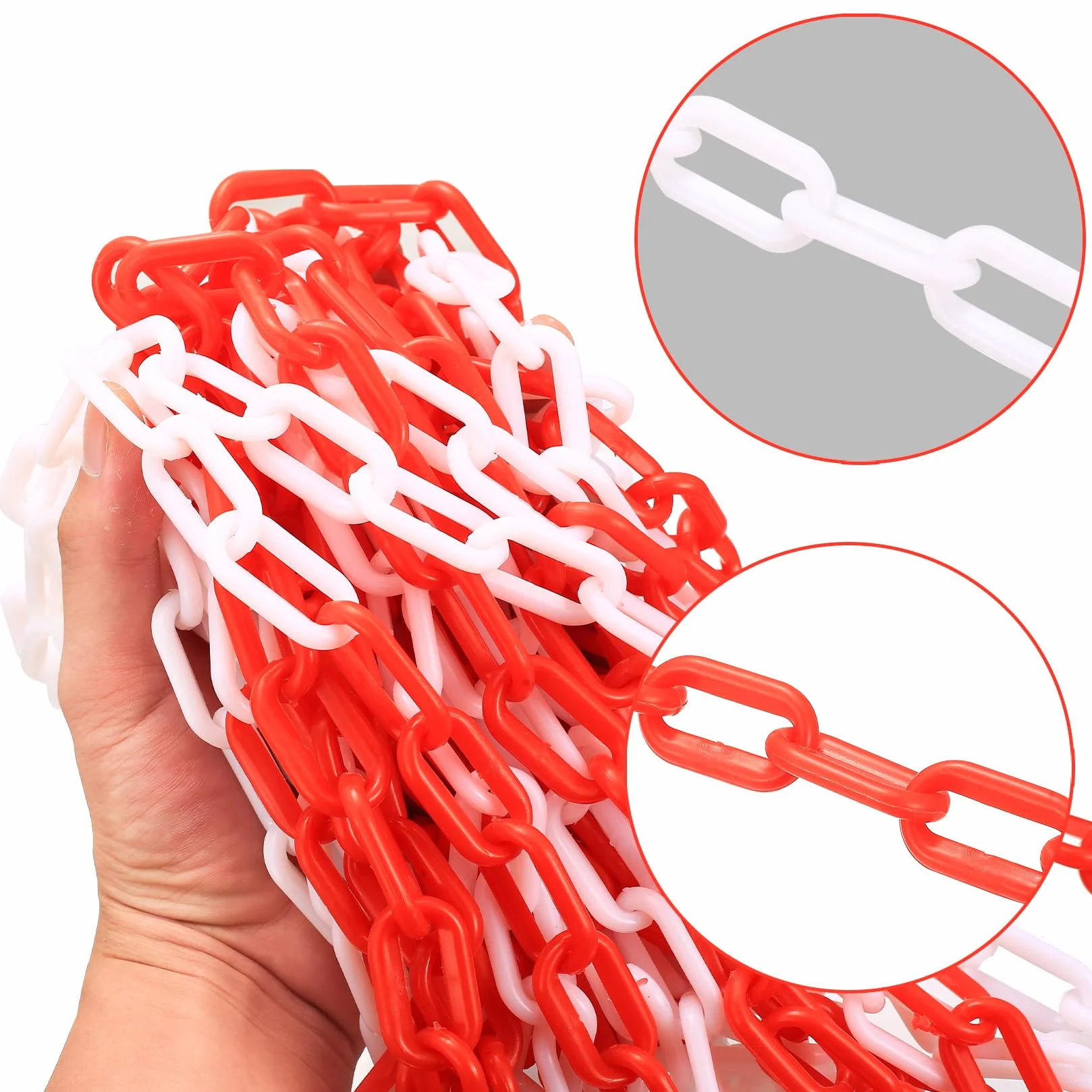 Plastikowy łańcuch odgradzający czerwono-biały, 11 m x 6 mm, łańcuch z tworzywa sztucznego do odgradzania obszarów, parkingów, restauracji, wystaw i parków
