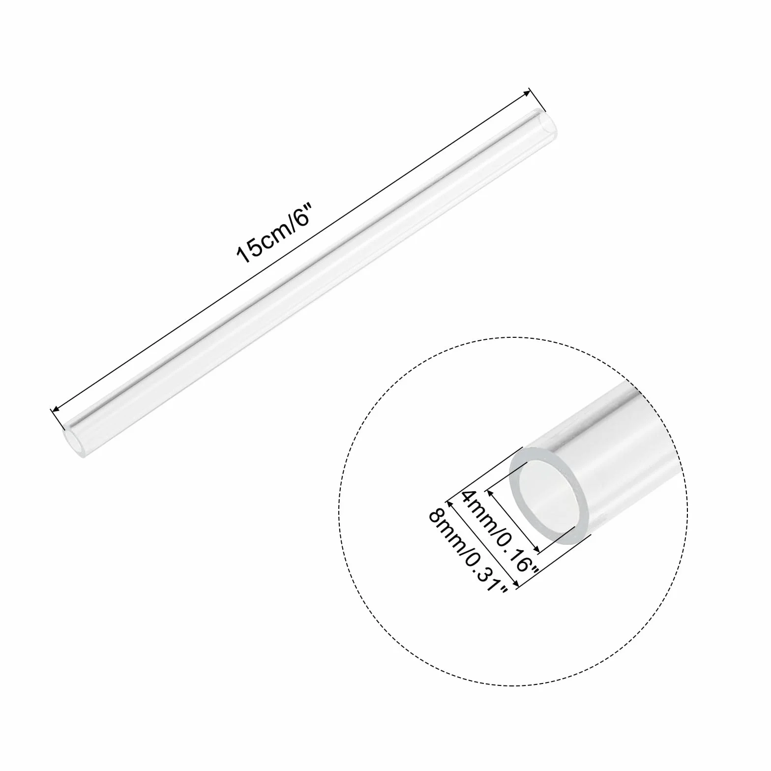 sourcing map Akrylowa przezroczysta sztywna rura okrągła 4 mm ID 8mm OD 6" do lamp i latarni, system chłodzenia wodą