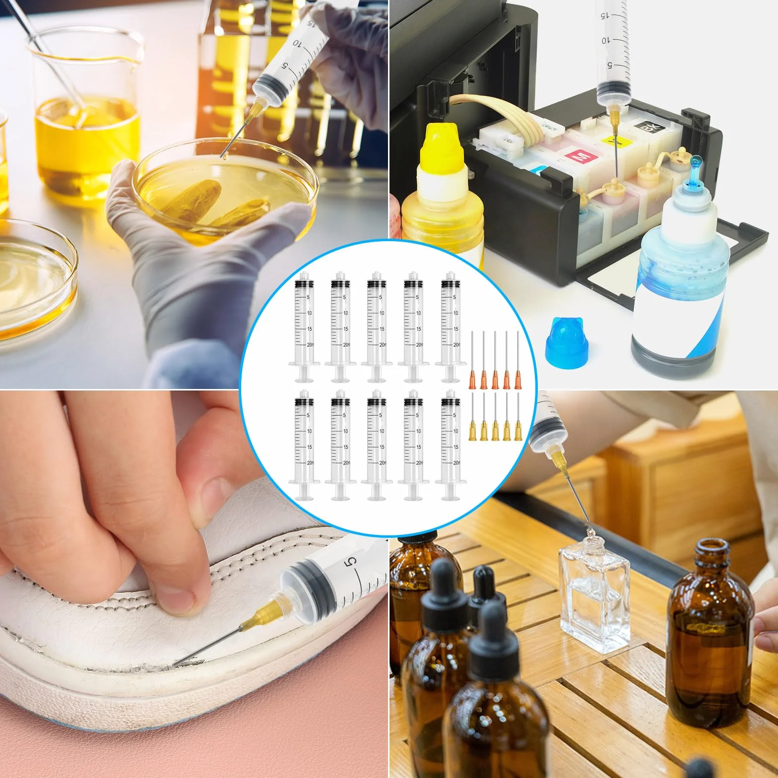 Strzykawka 20 ml z tępą igłą, plastikowa dozująca do iniekcji, laboratorium, przemysłu