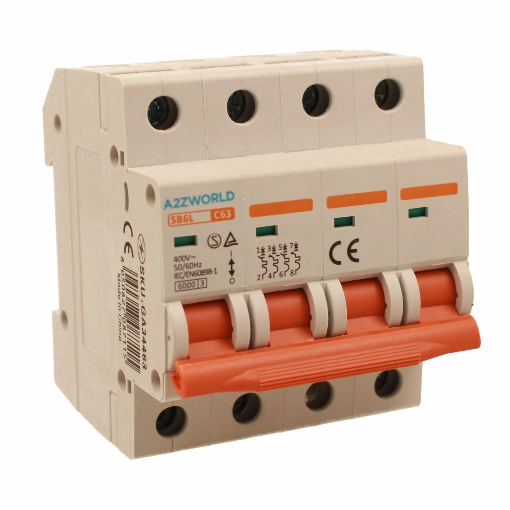 ZOREI Automatyczny wyłącznik magnetyczny, 4P 220 V i 380 V 6 kA, do jednofazowego i trójfazowego, MCB 4P C63 63A