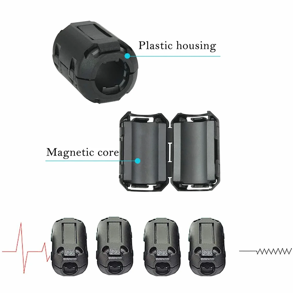14szt. Czarne klipsowe rdzeń z rdzenia ferrytowego, klips do kabli RFI EMI tłumiący hałas, filtr wysokofrekwencyjny przeciwzakłóceniowy, do kabla danych USB głośnika (9mm średnica