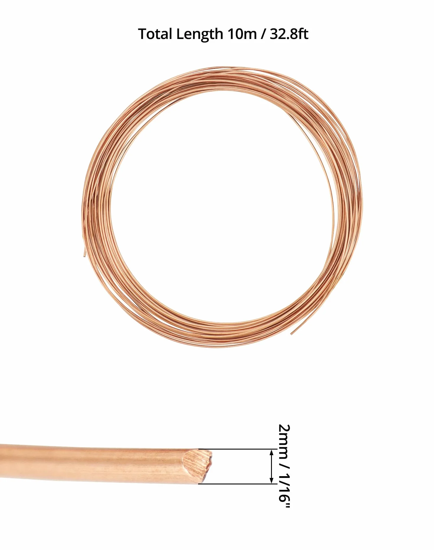 QWORK® Drut miedziany Pure T2, Ø2mm, długość 10m, do hobby, elektrotechniki i rzemiosła