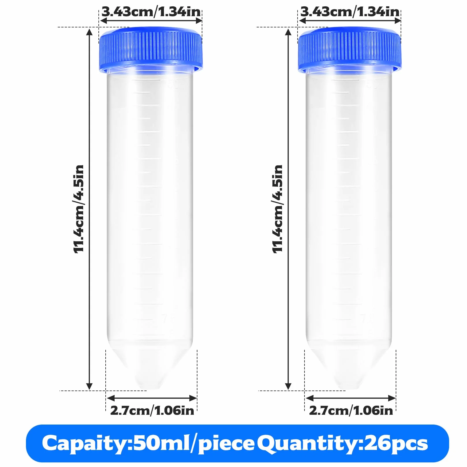 26 sztuk 50ml plastikowych probówek z zakrętkami, probówki wirówkowe 50ml, puste pojemniki na próbki z zakrętką, pojemniki na próbki do laboratorium, płynów, przypraw, z naklejkami