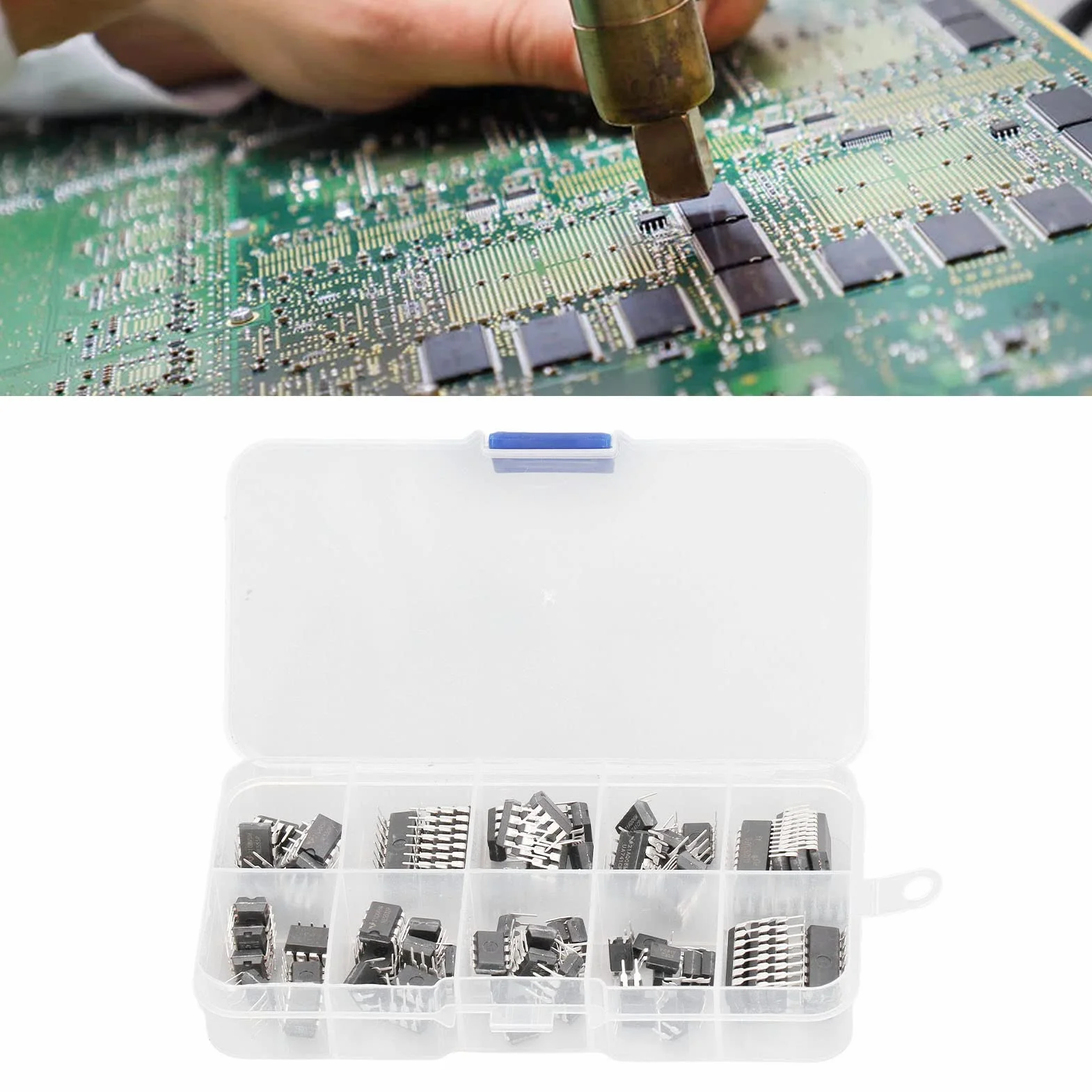 Zestaw CHIPS IC, 85 szt. 10 wartości zestaw układów scalonych układ scalony Amp IC, w tym NE555, LM324, LM393, UA741, ULN2803, LM358, LM386, NE5532, ULN2003, PC777