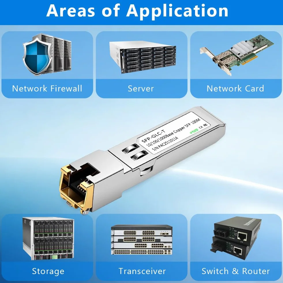 OFFCUP Miedziany moduł SFP do RJ45, 2 szt. SFP Base-T do 100 metrów, nadawca Mini-GBIC kompatybilny z Cisco SFP-10G-TS Ubiquiti UF-RJ45-10G Netgear Mikrotik D-Link Supermicro