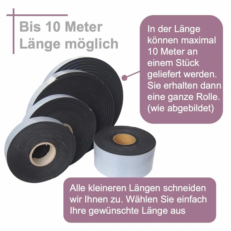 sarian® Paski z gumy piankowej z jednostronną warstwą klejącą – możliwa długość do 10 m i grubość 10 mm | izolacja | materiał izolacyjny | taśma uszczelniająca | EPDM